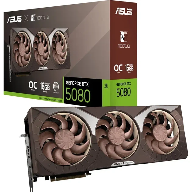 Видеокарта Asus GeForce RTX 5080 Noctua OC (RTX5080-O16G-NOCTUA) - Фото 1 Видеокарта Asus GeForce RTX 5080 Noctua OC (RTX5080-O16G-NOCTUA) - изображение 1