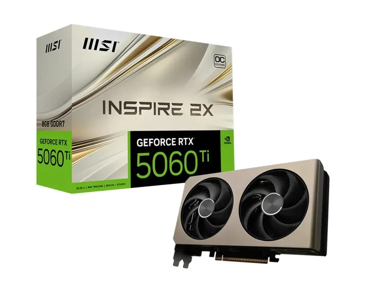 Видеокарта MSI GeForce RTX 5060 Ti INSPIRE 2X OC (RTX 5060 Ti 8G INSPIRE 2X OC) - Фото 1 Видеокарта MSI GeForce RTX 5060 Ti INSPIRE 2X OC (RTX 5060 Ti 8G INSPIRE 2X OC) - изображение 1