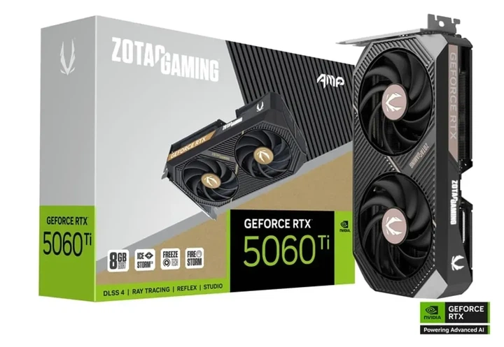 Видеокарта Zotac GeForce RTX 5060 Ti GAMING AMP (ZT-B50610F-10M) - Фото 1 Видеокарта Zotac GeForce RTX 5060 Ti GAMING AMP (ZT-B50610F-10M) - изображение 1