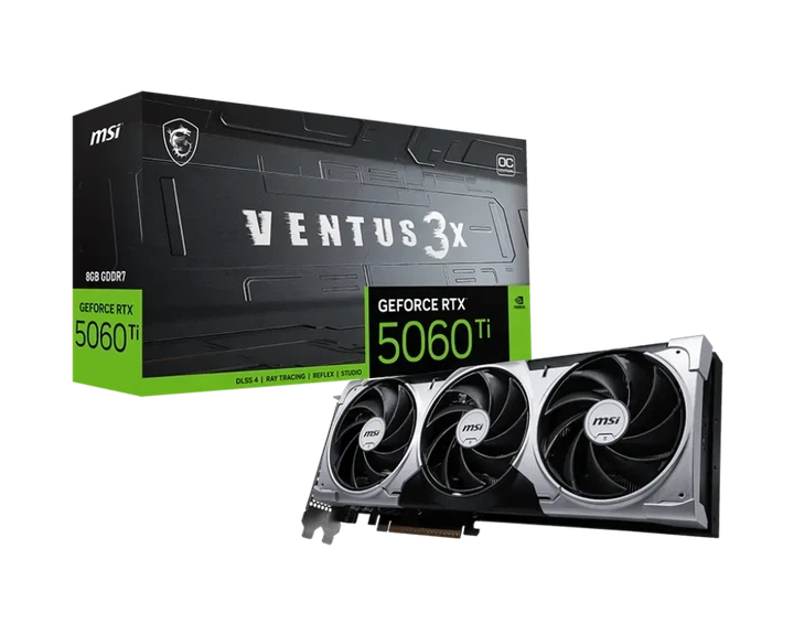 Видеокарта MSI GeForce RTX 5060 Ti VENTUS 3X OC (RTX 5060 Ti 8G VENTUS 3X OC) - Фото 1 Видеокарта MSI GeForce RTX 5060 Ti VENTUS 3X OC (RTX 5060 Ti 8G VENTUS 3X OC) - изображение 1