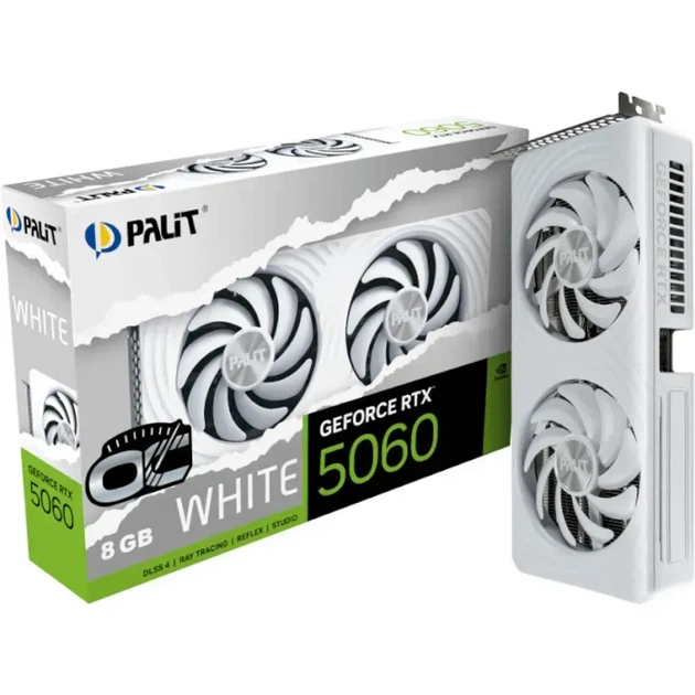 Видеокарта Palit GeForce RTX 5060 White OC (NE75060U19P1-GB2063M) - Фото 1 Видеокарта Palit GeForce RTX 5060 White OC (NE75060U19P1-GB2063M) - изображение 1