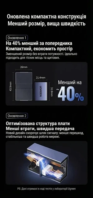 З'єднувач витої пари RJ45 Ugreen 1 Гбіт/с PoE роз'єм-подовжувач Ethernet алюмінієвий Grey (NW325) - Фото 5 З'єднувач витої пари RJ45 Ugreen 1 Гбіт/с PoE роз'єм-подовжувач Ethernet алюмінієвий Grey (NW325) - зображення 5