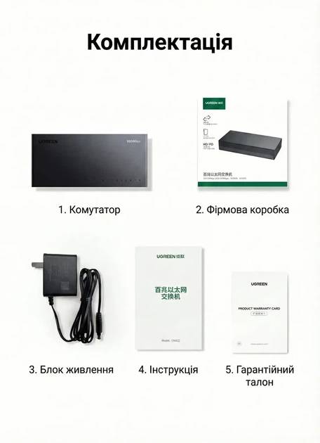 Коммутатор сетевой UGREEN 8-портовый Gigabit Ethernet Switch в алюминиевом корпусе Black (CM632) - изображение 4