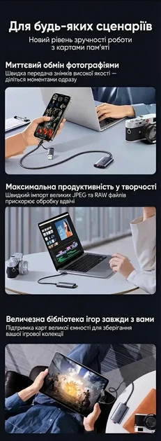 Кард-рідер SD Ugreen USB-C/USB-A UHS-II 312 МБ/с 0.5 м Grey (CM401) - зображення 5
