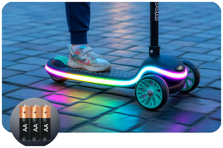 Трехколесный самокат с LED подсветкой для детей до 35 кг складной 3 колеса металл синий Ricokids LS-2775 - изображение 8