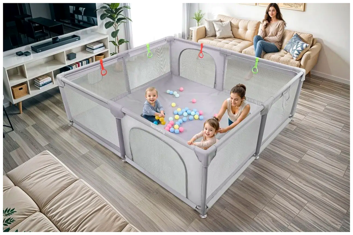 Детский манеж XXL 180x200 см с ручками и 50 шариками для игр Harmony LS-3242 - изображение 2