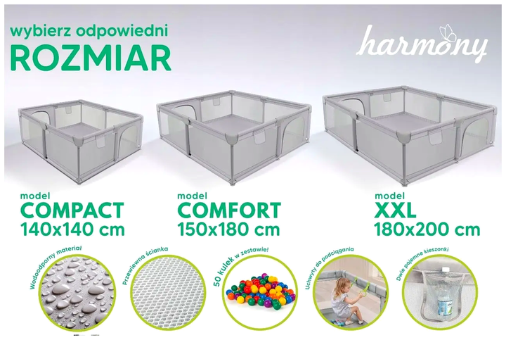 Детский манеж XXL 180x200 см с ручками и 50 шариками для игр Harmony LS-3242 - изображение 7