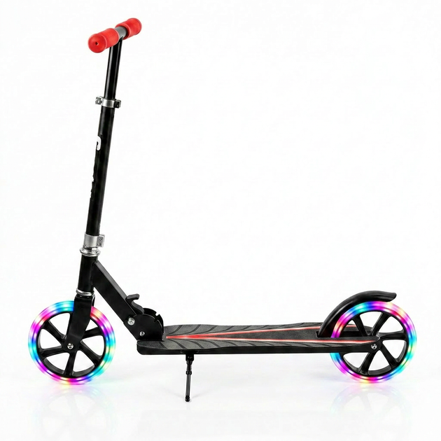 Самокат двухколесный складной с светящимися колесами 200мм Scooter Stripe 2017 Black-Red - изображение 2