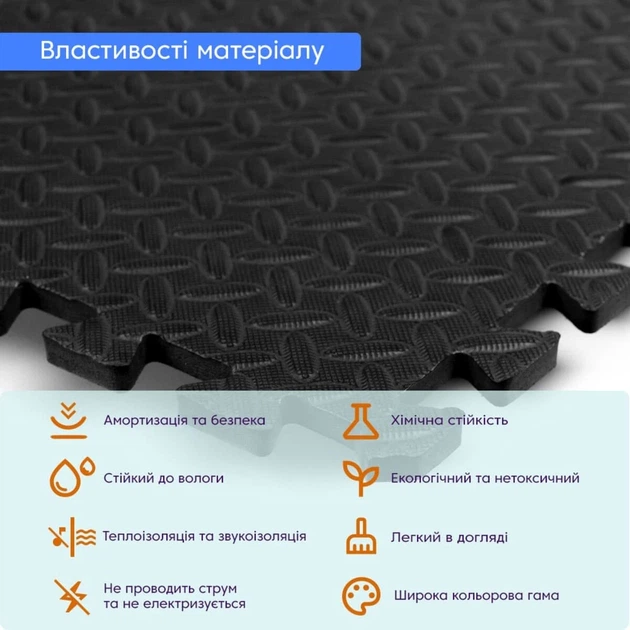 Пол пазл модульное напольное покрытие 600x600x10 мм ЭВА черное - изображение 4