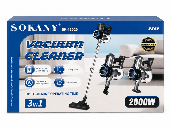 Вертикальный аккумуляторный пылесос SOKANY SK-13020 3 в 1 2000 Вт - изображение 2