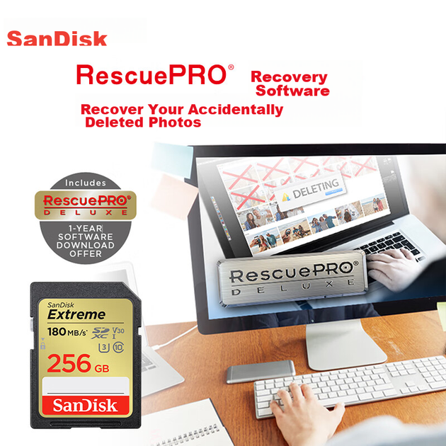 Карта пам'яті SanDisk SD 256 ГБ, 4K V30 U3 C10, карта пам'яті для камери, швидкість читання 180 МБ/с, швидкість запису 130 МБ/с, високошвидкісна серійна зйомка, бездзеркальна/дзеркальна камера - зображення 6