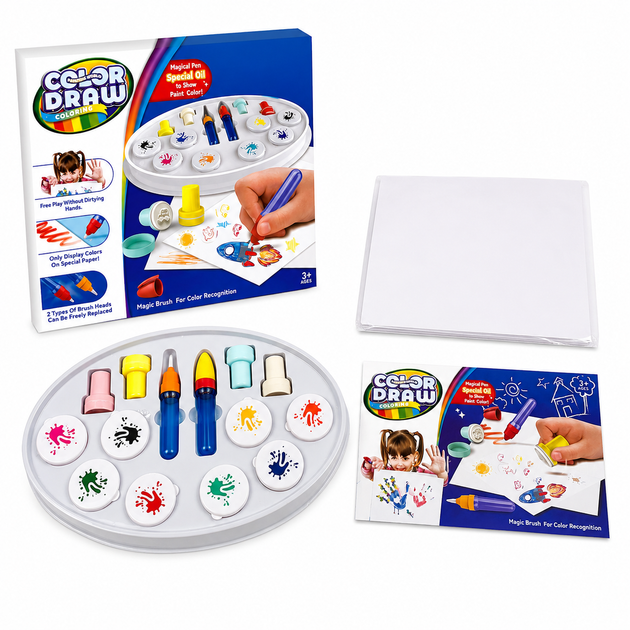 Дитячий набір для малювання Color Draw Magical Paint Brush чарівний пензлик кольорова палітра штампи розвиваюча іграшка для творчо - Фото 4 Дитячий набір для малювання Color Draw Magical Paint Brush чарівний пензлик кольорова палітра штампи розвиваюча іграшка для творчо - зображення 4