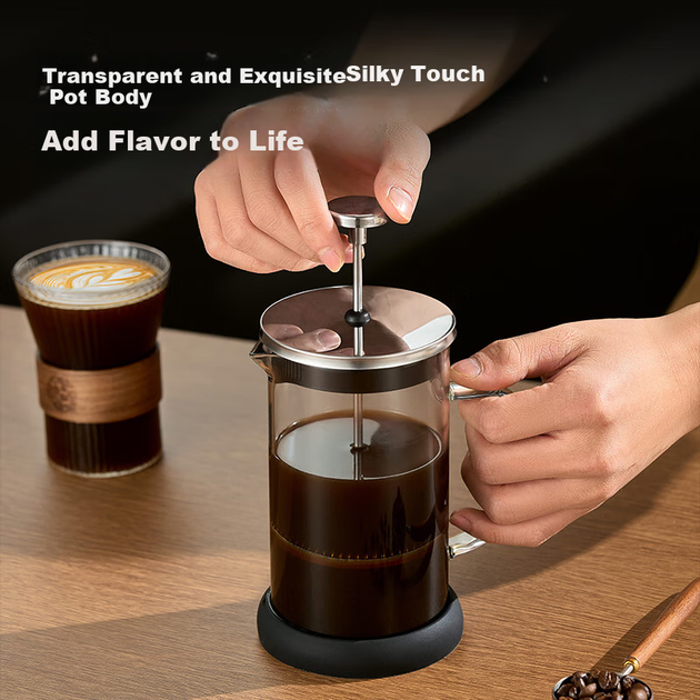JD Original French Press Pot, скляний фільтр для кави ручного заварювання з потовщеного термостійкого скла, велика ємність 700 мл - изображение 6