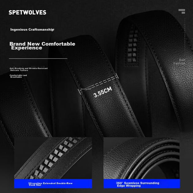 Ремінь шкіряний чоловічий SEPTWOLVES з автоматичною пряжкою подарунковий - зображення 8