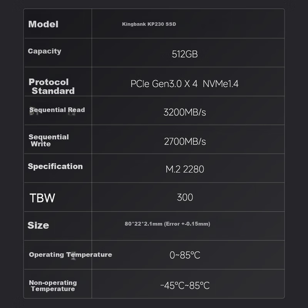 SSD KINGBANK KP230, 512 ГБ, M.2 NVMe - изображение 9