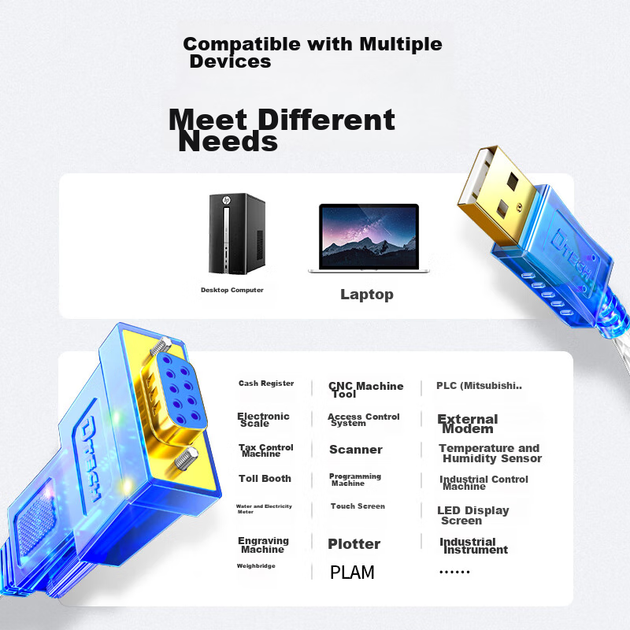 Кабель DTECH USB-RS232 с гнездовым разъемом, 9-контактный адаптер для COM-порта компьютера, устройства учета рабочего времени, кассового аппарата, принтера этикеток, кабель для отладки микросхемы FT232, 3 метра DT-5031B - изображение 8