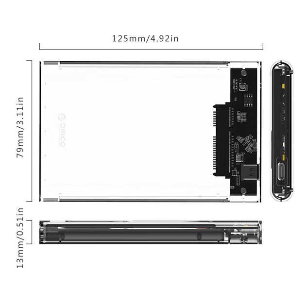 Внешний корпус для жесткого диска ORICO Type-C, 2,5-дюймовый SATA-USB 3.0, для ноутбука, для механических и твердотельных накопителей SSD, полностью прозрачный 2139C3 - изображение 10