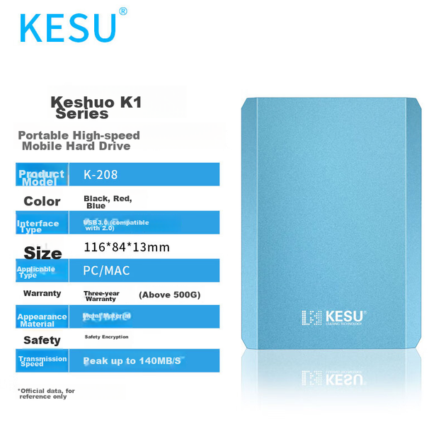 Накопичувач зовнішній KESU 1 ТБ USB 3.0, механічний HDD 2.5 дюйма, для дому та офісу - зображення 6