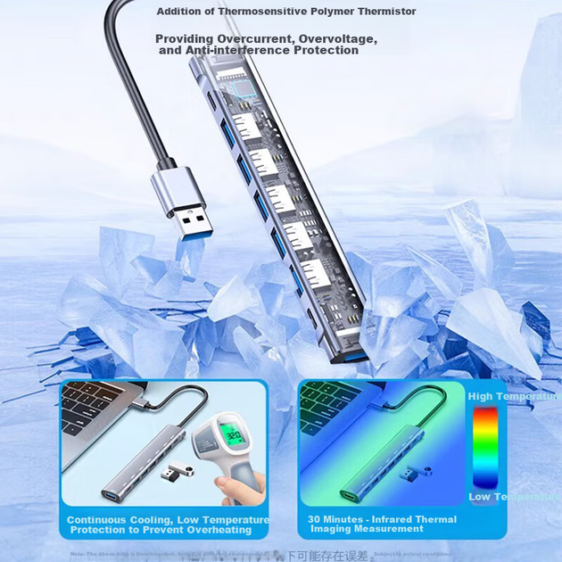 USB-концентратор Youlianxing USB 3.0, 8 портов, кабель 1.2 м, с адаптером питания - Фото 9 USB-концентратор Youlianxing USB 3.0, 8 портов, кабель 1.2 м, с адаптером питания - изображение 9