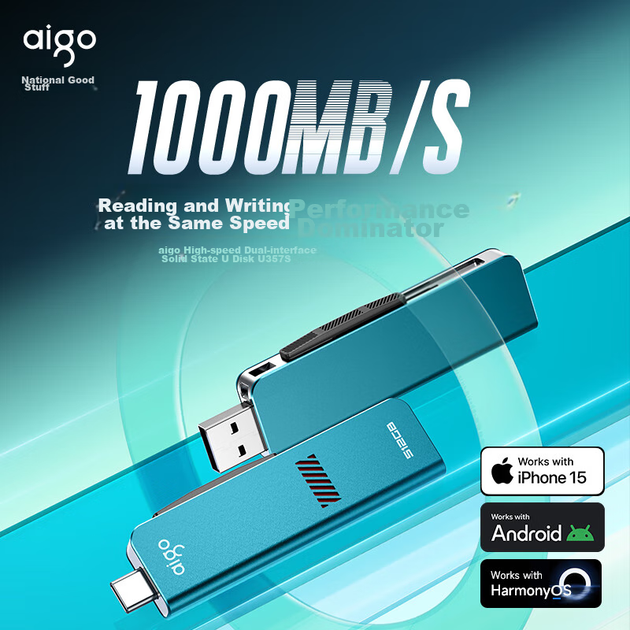 Флеш-накопитель Aigo 512 ГБ USB 3.2 Type-C с двойным интерфейсом, высокоскоростной, U357S, скорость чтения 1000 МБ/с, подходит для телефонов, компьютеров и планшетов. Универсальный флеш-накопитель со скрытой конструкцией «push-pull». - Фото 4 Флеш-накопитель Aigo 512 ГБ USB 3.2 Type-C с двойным интерфейсом, высокоскоростной, U357S, скорость чтения 1000 МБ/с, подходит для телефонов, компьютеров и планшетов. Универсальный флеш-накопитель со скрытой конструкцией «push-pull». - изображение 4