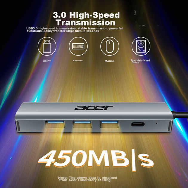 Концентратор USB Acer Type-C, гігабітний Ethernet, для MacBook - зображення 8