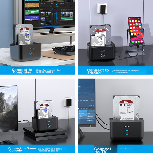 Корпус для жесткого диска GODO 2.5/3.5" USB 3.0 два отсека - изображение 8