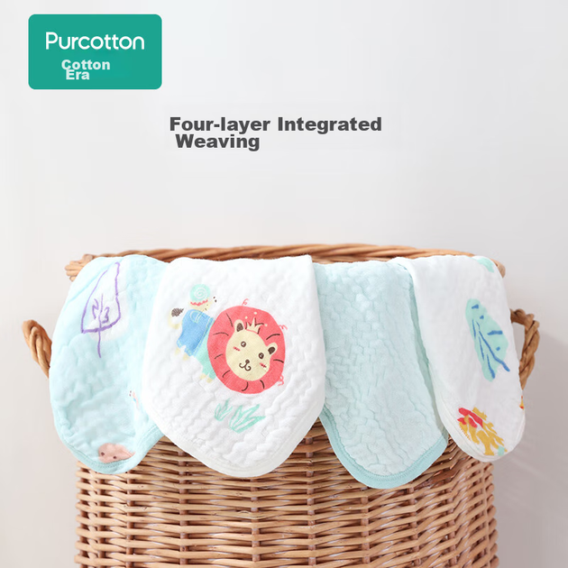 Детский слюнявчик PurCotton, детское полотенце для лица, носовой платок из чистой хлопковой марли, подарочный набор, дизайн «Маленький крокодил», 4 шт., 25×25 см - изображение 5