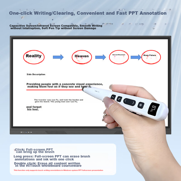 Ручка Whist F63 белого цвета для перелистывания страниц презентаций PPT, специальная сенсорная ручка для учителя, таймер, пульт дистанционного управления, подходит для интерактивной доски Seewo, регулируемая яркость, лазерная указка с красным светом. - зображення 8