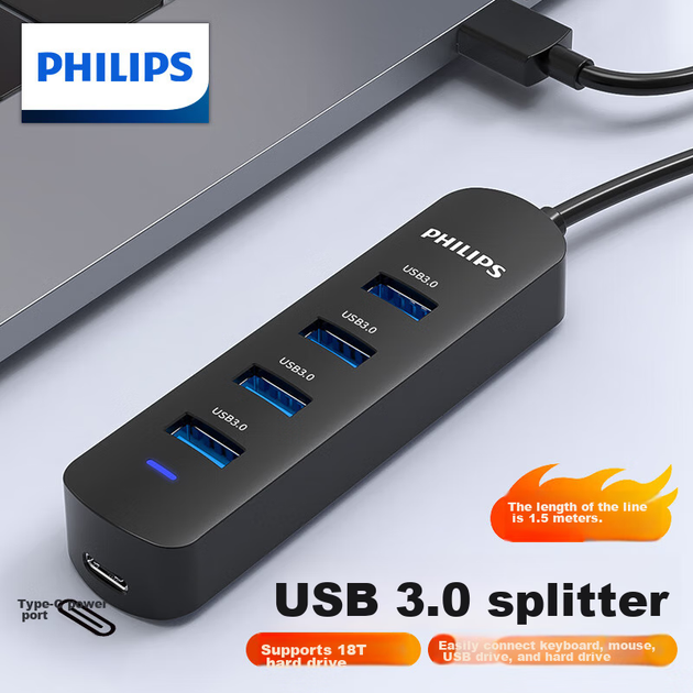 Хаб PHILIPS USB3.0 4-портовий з живленням 1.5м - зображення 9