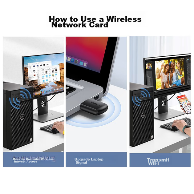 Бездротовий мережевий адаптер UGREEN USB Smart Plug-and AC650 для настільного комп'ютера Wi-Fi приймач 5G дводіапазонна мережева карта універсальний зовнішній Wi-Fi передавач для комп'ютерів та ноутбуків - изображение 5