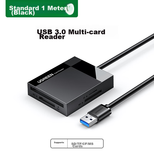 UGREEN USB3.0 високошвидкісний зчитувач CF-карт, багатофункціональний зчитувач карт із чотирма входами, підтримує CF/MS/SD/TF камеру, рекордер, монітор, телефон, планшет, карти пам'яті, довжина кабелю 1 м - зображення 10