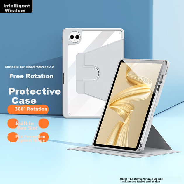 Чехол Zhisihui для Huawei MatePad Pro 12.2", прозрачный, с держателем, серый - изображение 4