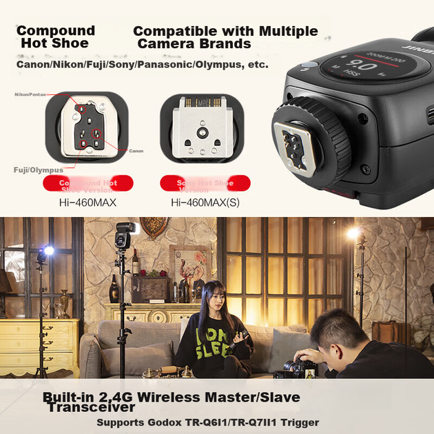Вспышка JINBEI Hi-460MAX для горячего башмака, подходит для зеркальных и беззеркальных камер, высокоскоростная синхронизация TTL, портативная для съемки на открытом воздухе, совместима с Sony Hi-460MAX (версия для Sony). - изображение 7