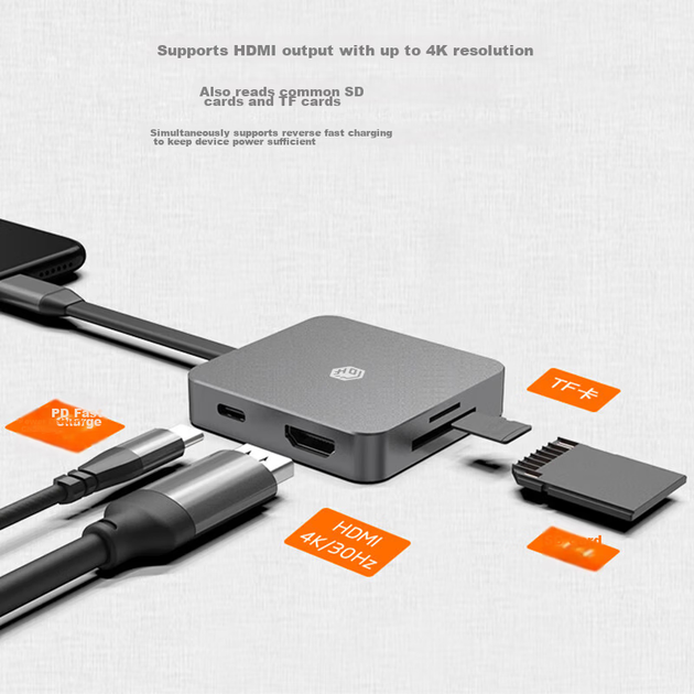 JD Jingzao USB Type-C 6-в-1 док-станция для iPad/Apple MacBook, HDMI-адаптер для дисплея 4K, кабель-разветвитель данных - Фото 6 JD Jingzao USB Type-C 6-в-1 док-станция для iPad/Apple MacBook, HDMI-адаптер для дисплея 4K, кабель-разветвитель данных - изображение 6
