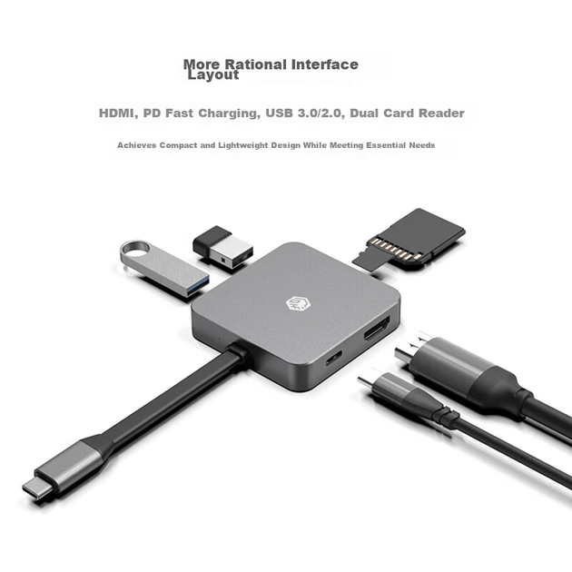 JD Jingzao USB Type-C 6-в-1 док-станция для iPad/Apple MacBook, HDMI-адаптер для дисплея 4K, кабель-разветвитель данных - Фото 7 JD Jingzao USB Type-C 6-в-1 док-станция для iPad/Apple MacBook, HDMI-адаптер для дисплея 4K, кабель-разветвитель данных - изображение 7