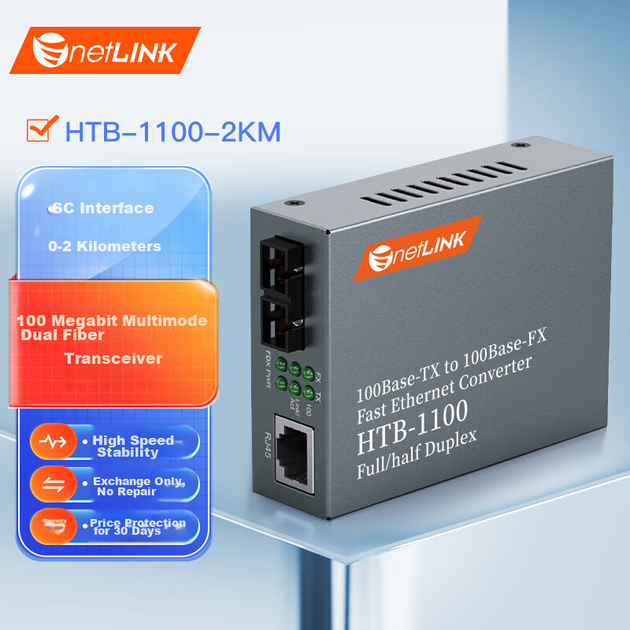 Гігабітний багатомодовий двооптичний приймач-передавач NetLINK HTB-1100, оптико-електричний перетворювач, 2 кілометри, комерційний клас, один пристрій - зображення 2