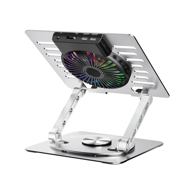 Підставка Wozinsky CoolBase RGB охолоджуюча з обертанням 360° для ноутбука і планшета Silver (5907769387708) - зображення 5