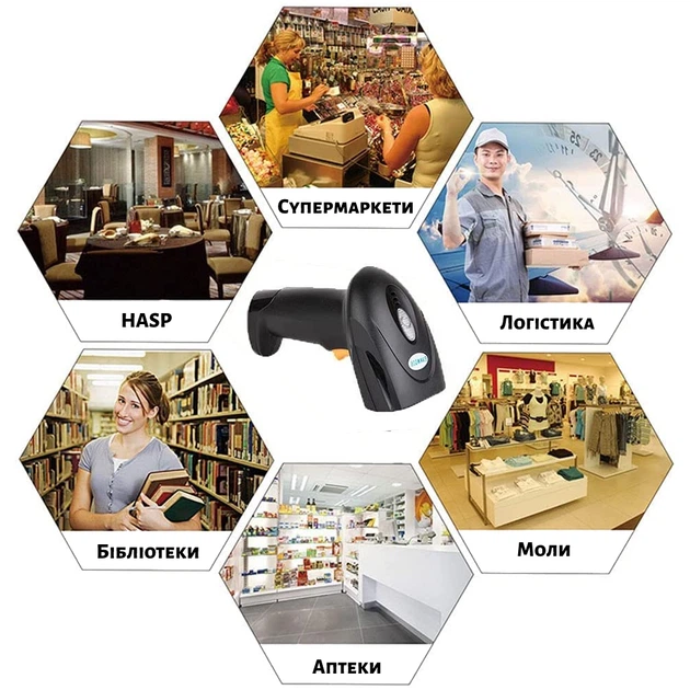 1D, 2D, QR сканер штрих-кодов UKRMARK EV-B208, 3-в-1: проводной USB/беспроводной Bluetooth/беспроводной 2.4GHz (соответствует требованиям супермаркетов). - изображение 10
