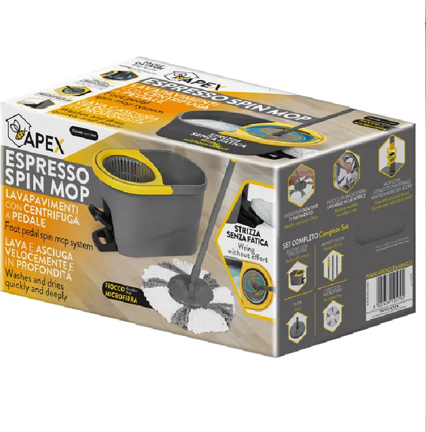 Комплект для прибирання Apex швабра + відро з віджимом Espresso Spin (A10579) - Фото 8 Комплект для прибирання Apex швабра + відро з віджимом Espresso Spin (A10579) - зображення 8