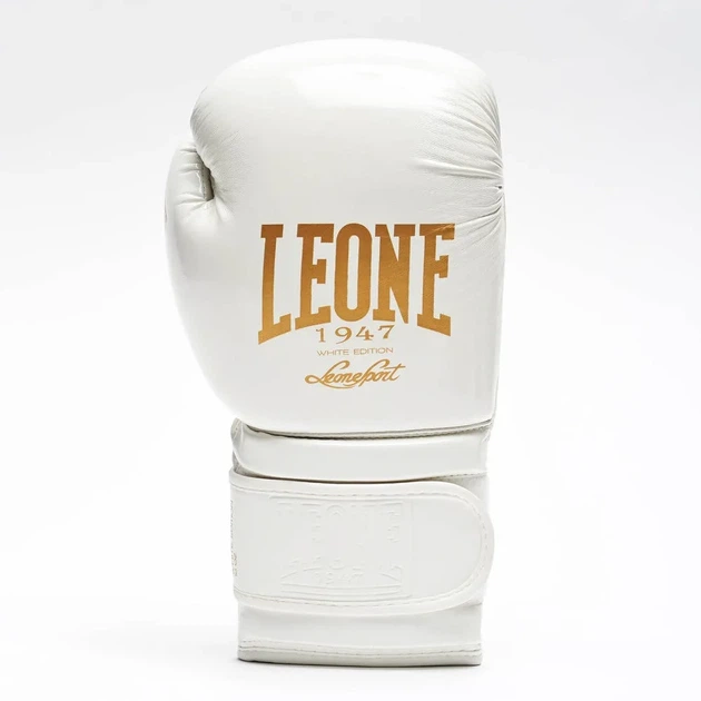 Боксерські рукавиці Leone штучна шкіра 16 унцій Білий/Золотий з капою - зображення 5