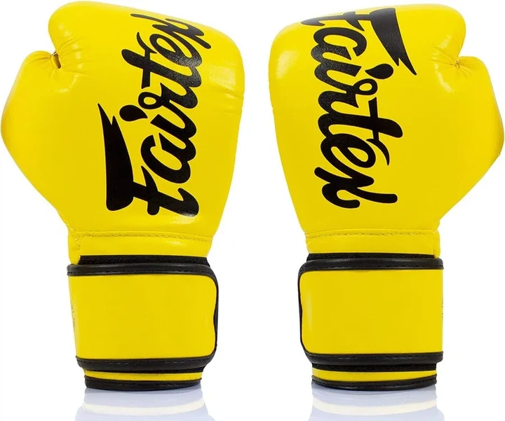 Боксерские перчатки Fairtex, искусственная кожа, 14 унций, желтые. - изображение 5