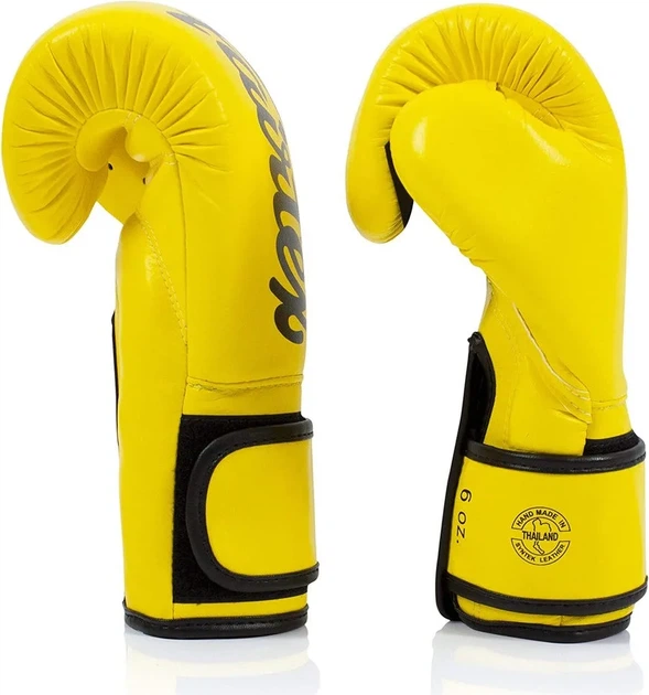Боксерские перчатки Fairtex, искусственная кожа, 14 унций, желтые. - изображение 7
