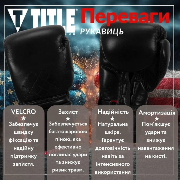 Боксерские перчатки TITLE натуральная кожа 12 oz черные с бинтами 4 м в комплекте. - изображение 3