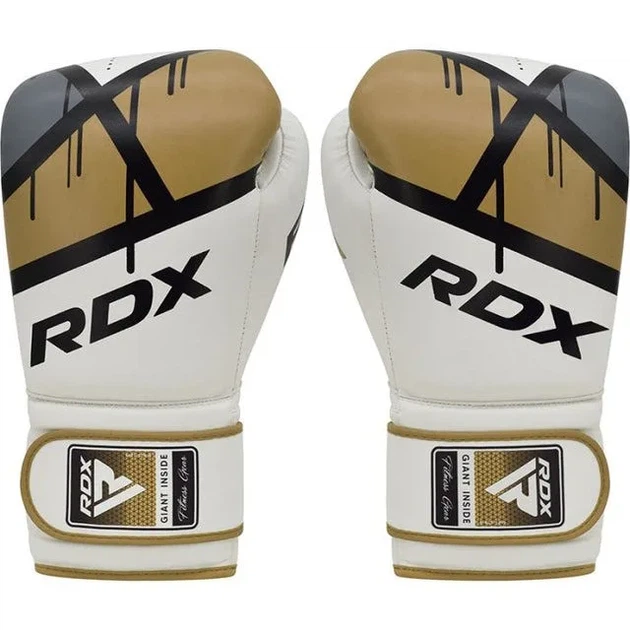 Боксерские перчатки RDX PU 16 унций Золотистые с капой в комплекте. - изображение 3