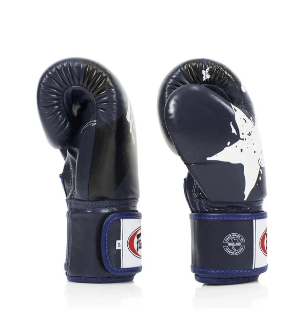 Боксерские перчатки Fairtex натуральная кожа 14 унций синие. - изображение 7