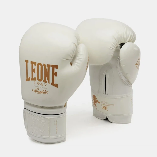 Боксерські рукавиці Leone штучна шкіра 16 унцій Білий/Золотий з капою - зображення 4