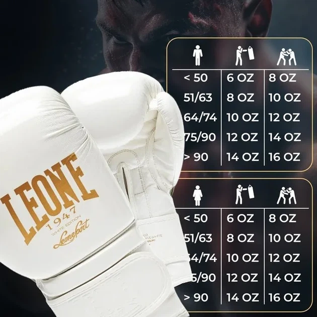 Боксерські рукавиці Leone штучна шкіра 16 унцій Білий/Золотий з капою - зображення 10