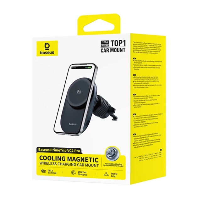 Автодержатель Baseus PrimeTrip VC2 Pro с зарядкой Qi2.2 с вентилятором на дефлектор Black (6942521201426) - Фото 3 Автодержатель Baseus PrimeTrip VC2 Pro с зарядкой Qi2.2 с вентилятором на дефлектор Black (6942521201426) - изображение 3