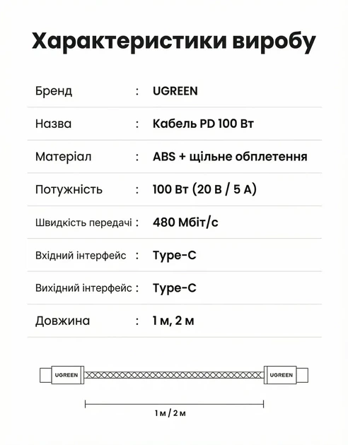 Кабель зарядний Ugreen USB Type-C to Type-C PD 100W 5A QC4.0 1 м Titanium (L502) - Фото 10 Кабель зарядний Ugreen USB Type-C to Type-C PD 100W 5A QC4.0 1 м Titanium (L502) - зображення 10