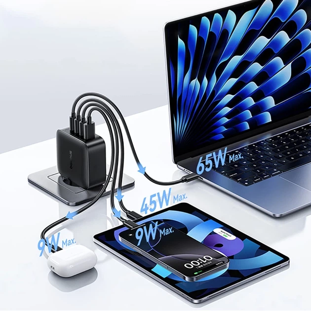 Сетевое зарядное устройство Baseus EnerFill FH11 GaN 140W 3xUSB-A + 1xUSB-C черное (6932172698812) - изображение 10